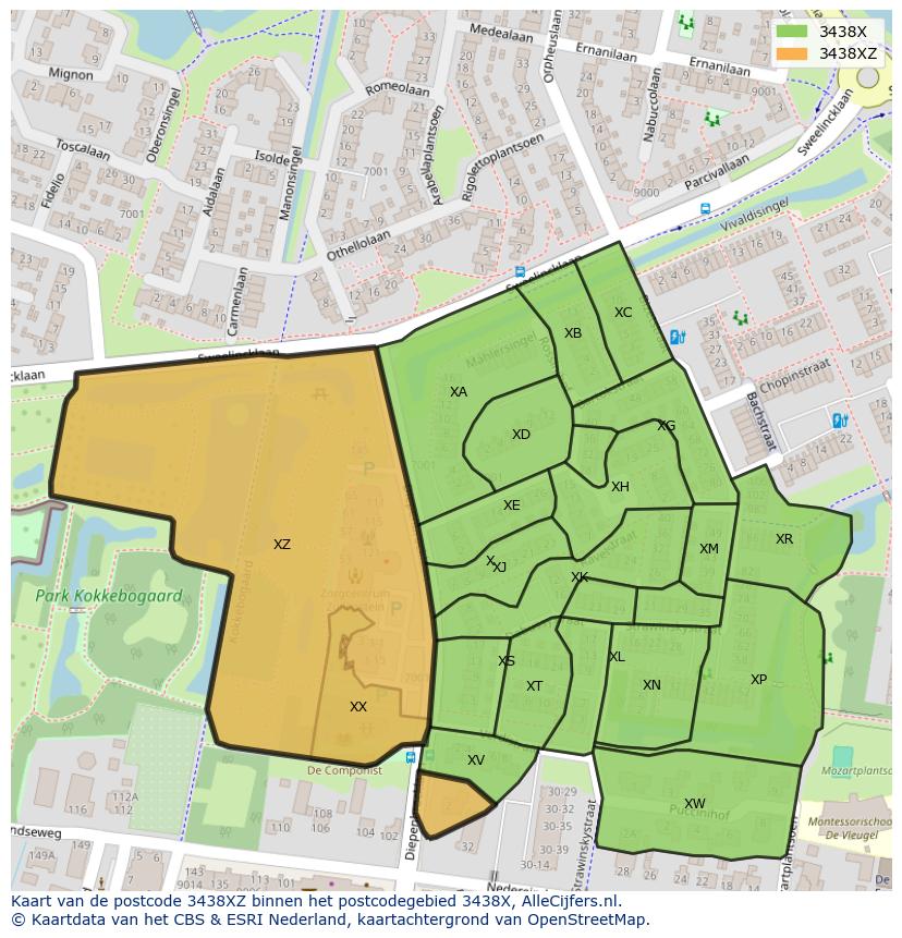 Afbeelding van het postcodegebied 3438 XZ op de kaart.