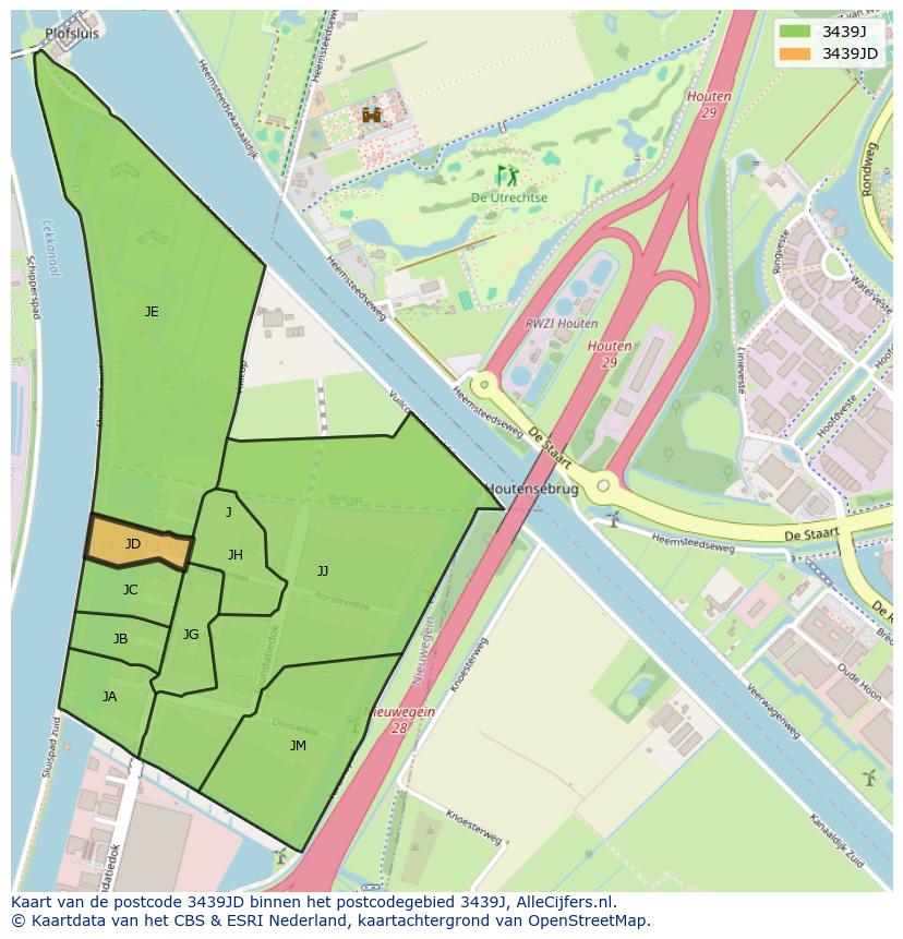 Afbeelding van het postcodegebied 3439 JD op de kaart.