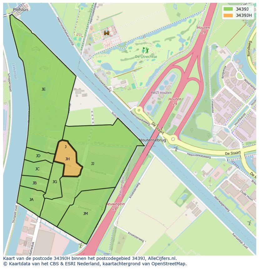 Afbeelding van het postcodegebied 3439 JH op de kaart.