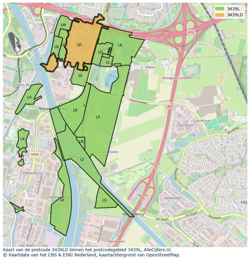 Afbeelding van het postcodegebied 3439 LD op de kaart.