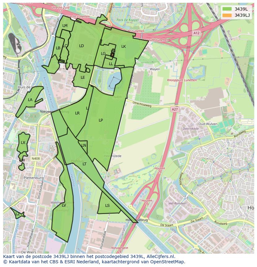 Afbeelding van het postcodegebied 3439 LJ op de kaart.