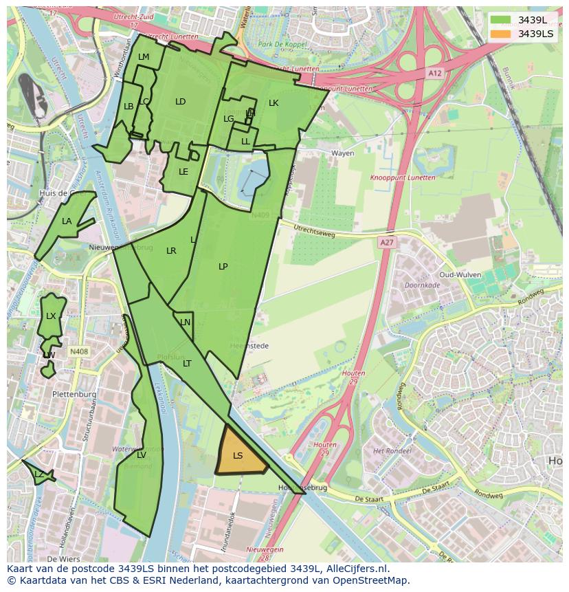 Afbeelding van het postcodegebied 3439 LS op de kaart.