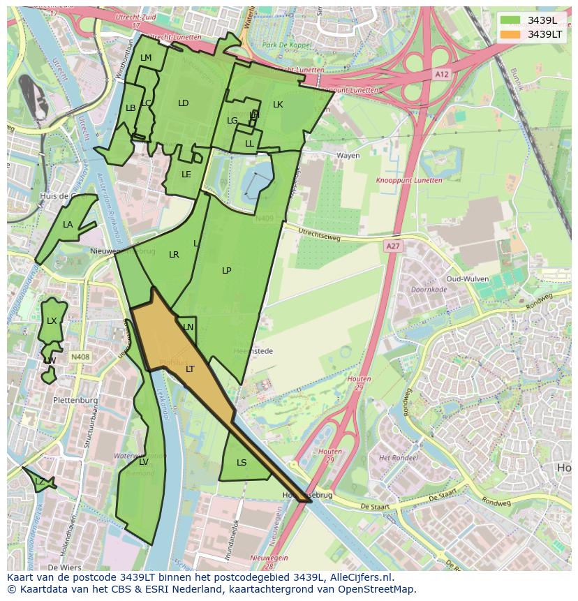 Afbeelding van het postcodegebied 3439 LT op de kaart.