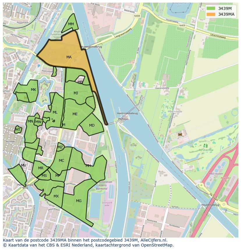 Afbeelding van het postcodegebied 3439 MA op de kaart.