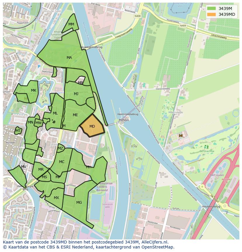 Afbeelding van het postcodegebied 3439 MD op de kaart.