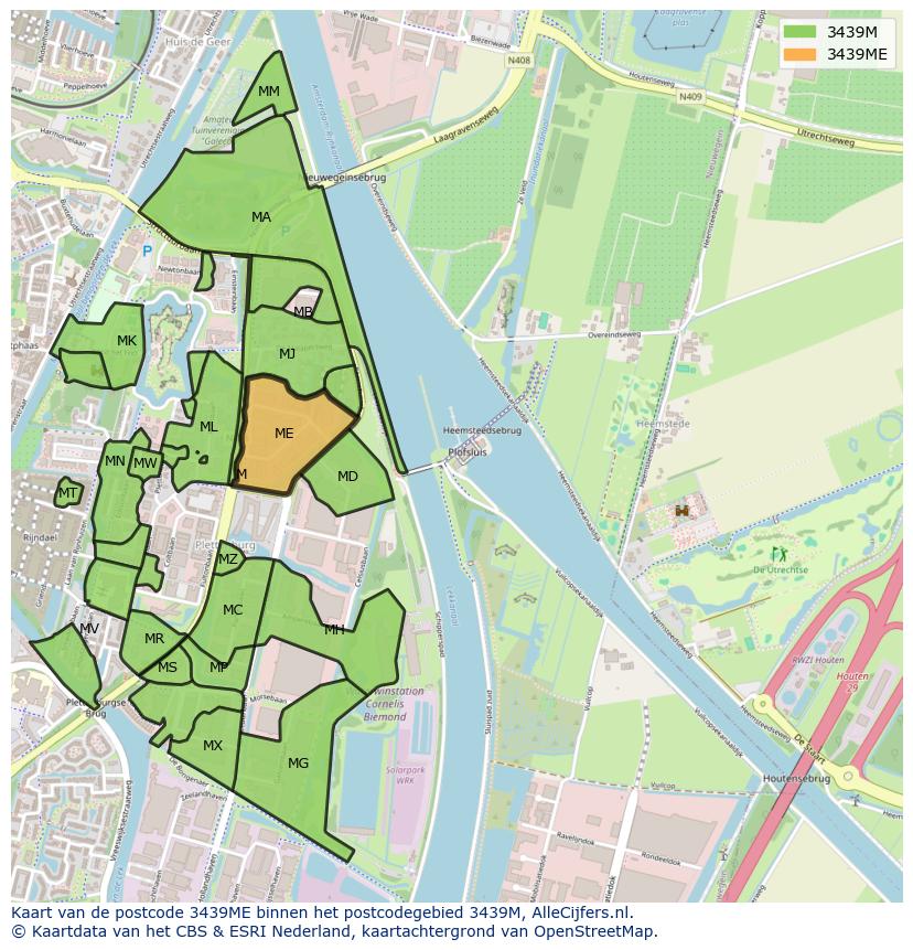 Afbeelding van het postcodegebied 3439 ME op de kaart.