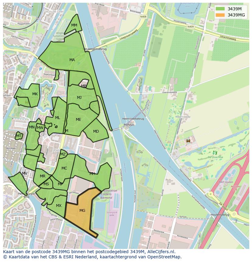 Afbeelding van het postcodegebied 3439 MG op de kaart.