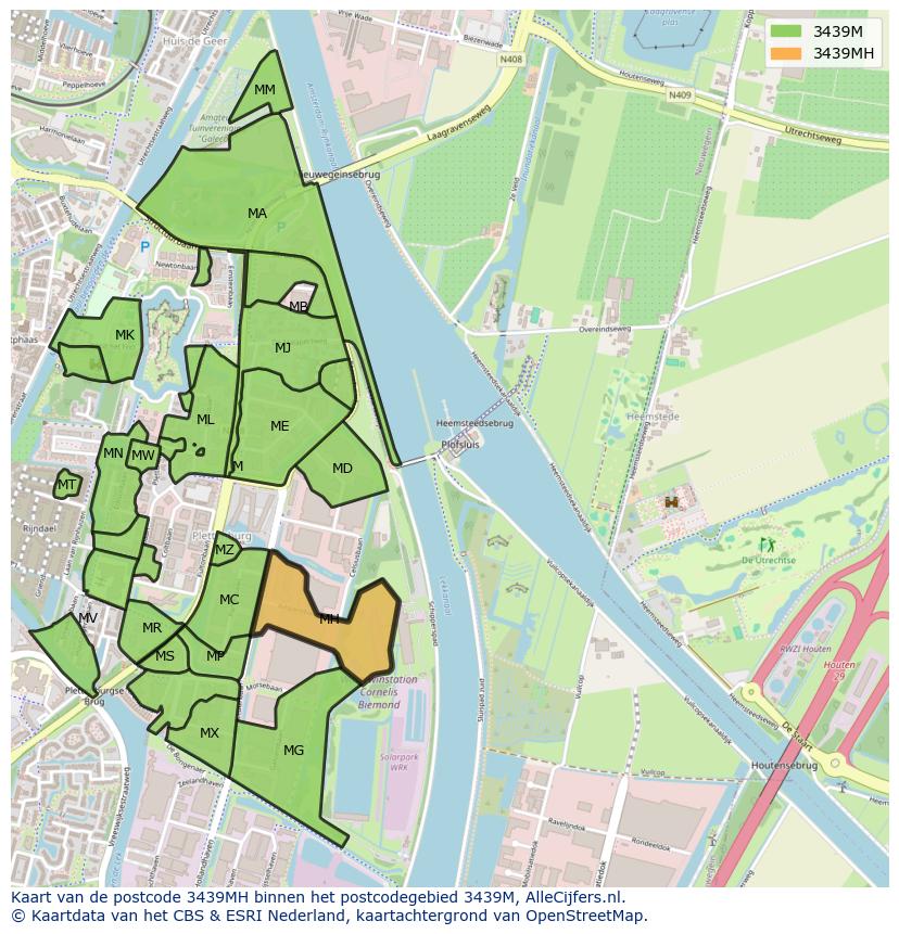 Afbeelding van het postcodegebied 3439 MH op de kaart.