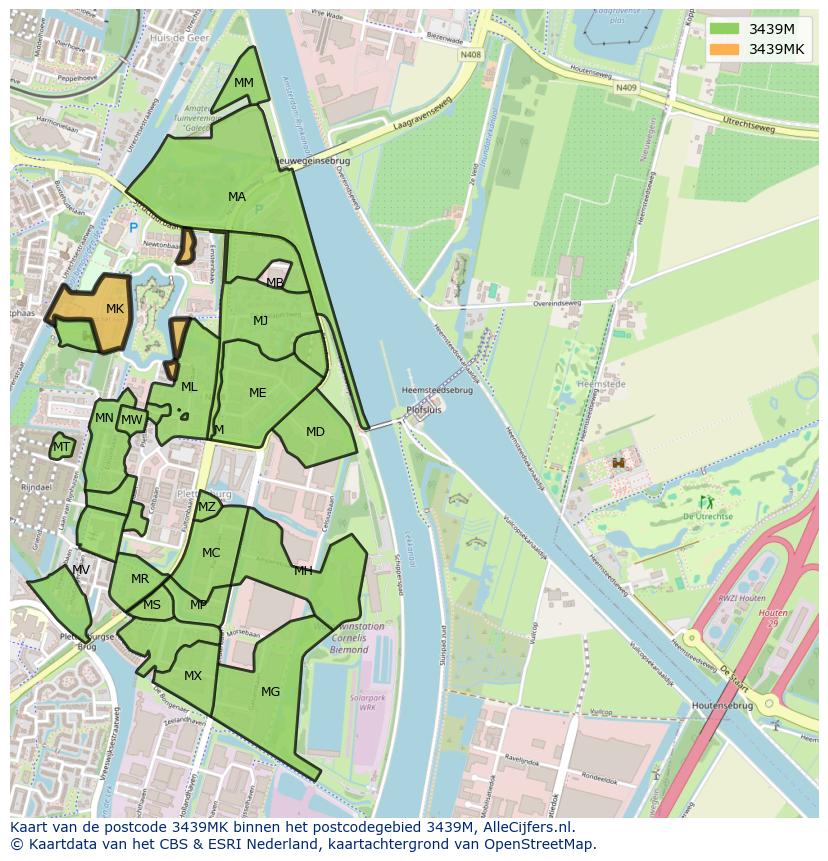 Afbeelding van het postcodegebied 3439 MK op de kaart.
