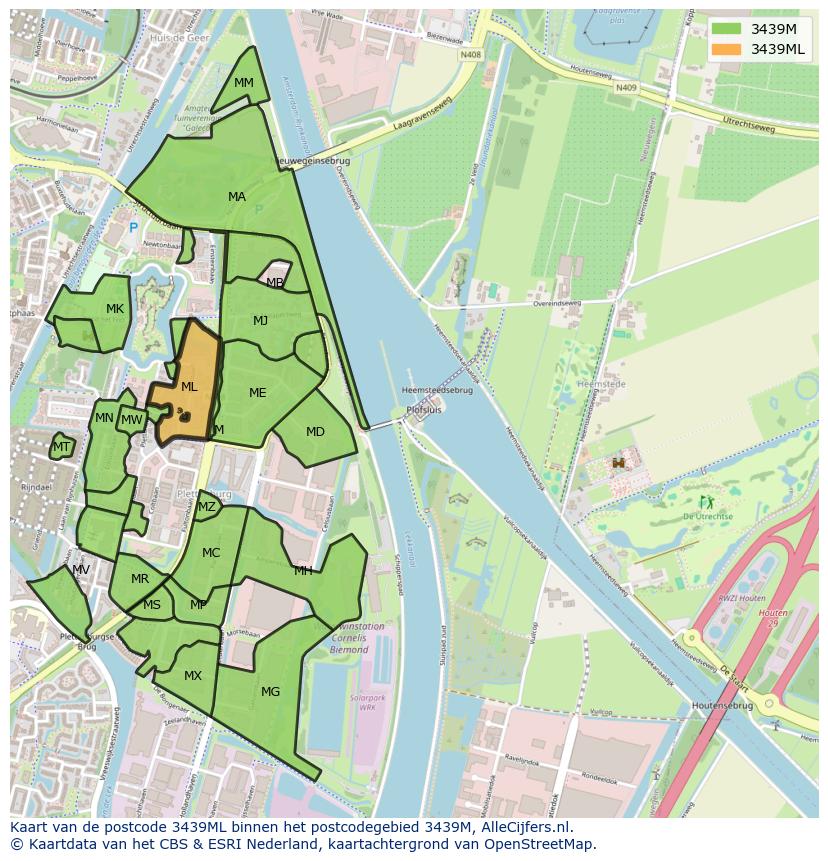 Afbeelding van het postcodegebied 3439 ML op de kaart.