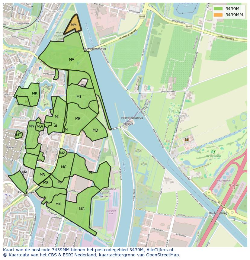 Afbeelding van het postcodegebied 3439 MM op de kaart.