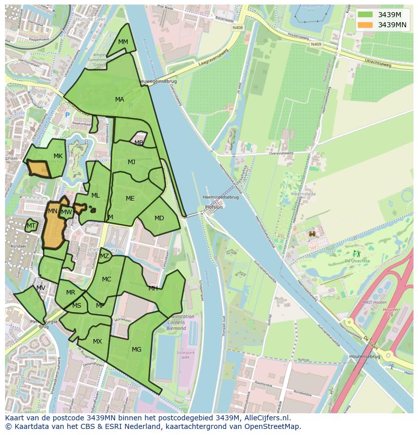 Afbeelding van het postcodegebied 3439 MN op de kaart.