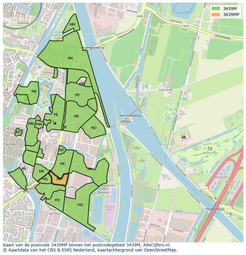 Afbeelding van het postcodegebied 3439 MP op de kaart.