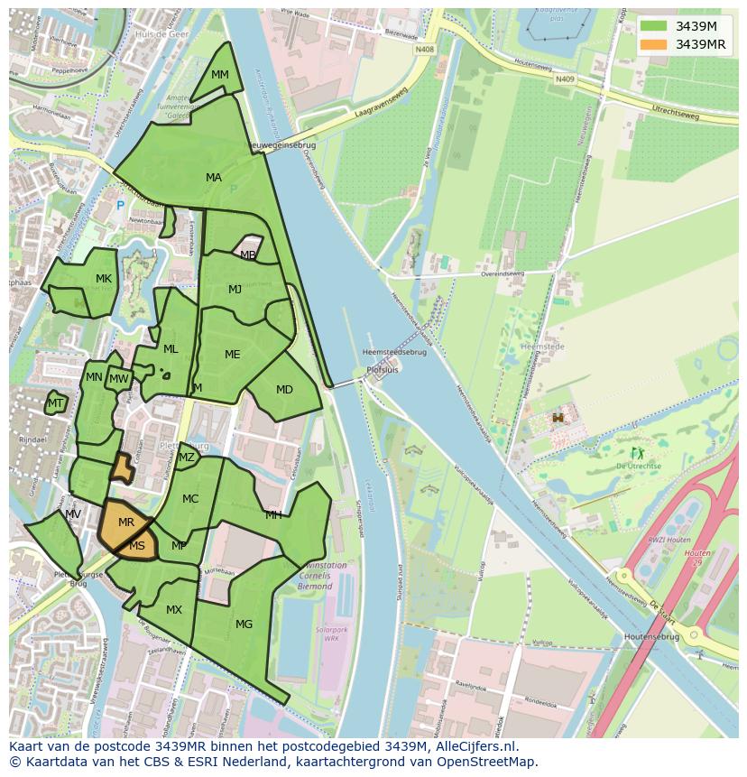 Afbeelding van het postcodegebied 3439 MR op de kaart.