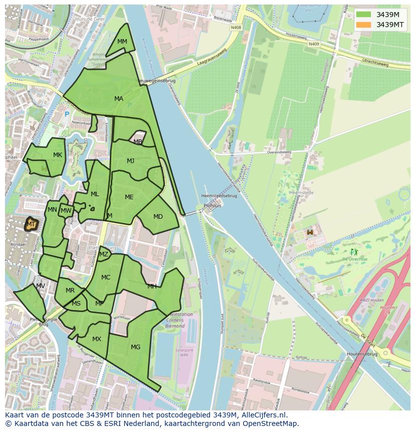Afbeelding van het postcodegebied 3439 MT op de kaart.