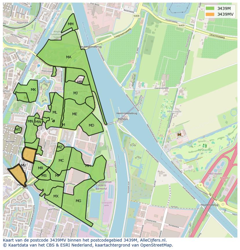 Afbeelding van het postcodegebied 3439 MV op de kaart.