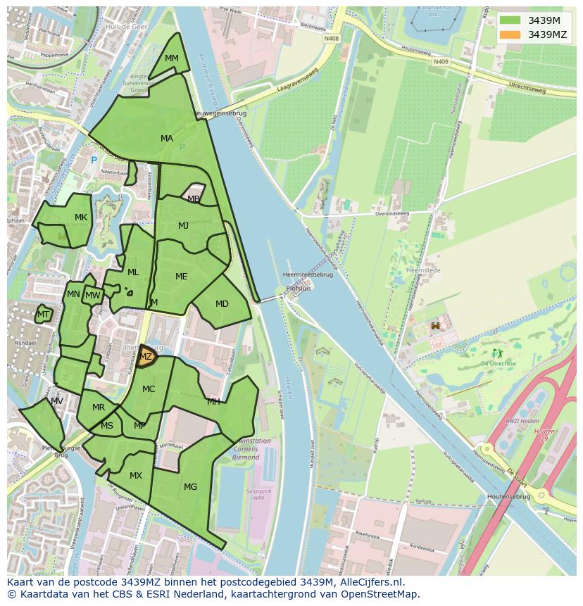 Afbeelding van het postcodegebied 3439 MZ op de kaart.