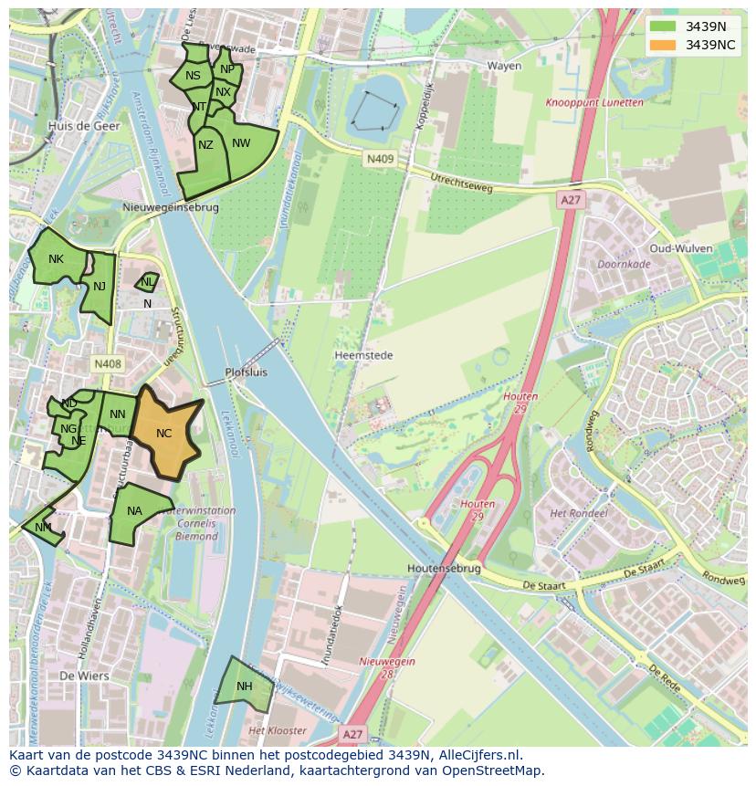 Afbeelding van het postcodegebied 3439 NC op de kaart.