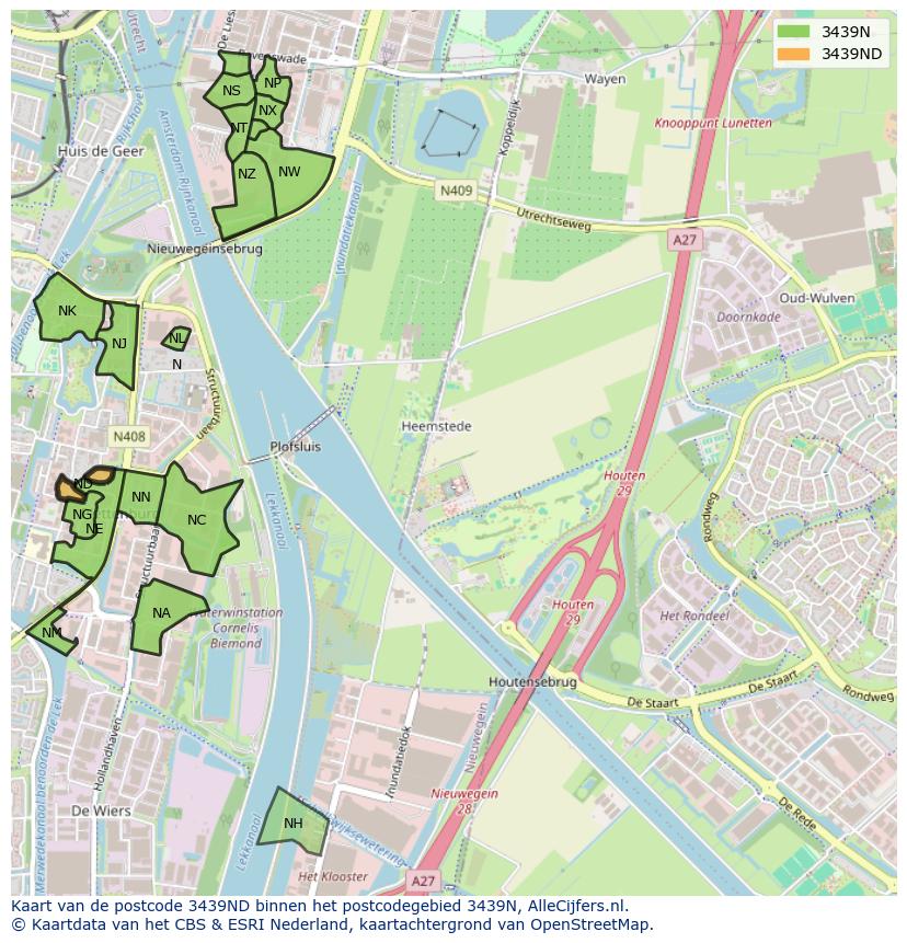 Afbeelding van het postcodegebied 3439 ND op de kaart.