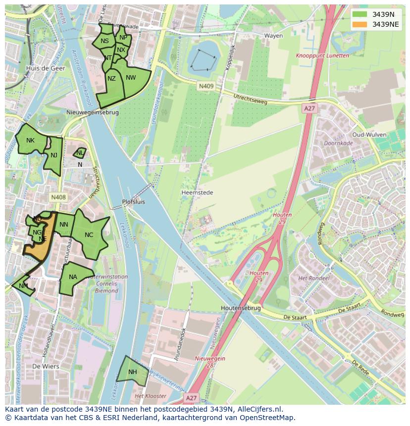 Afbeelding van het postcodegebied 3439 NE op de kaart.