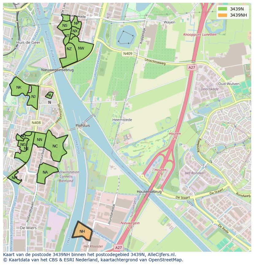 Afbeelding van het postcodegebied 3439 NH op de kaart.