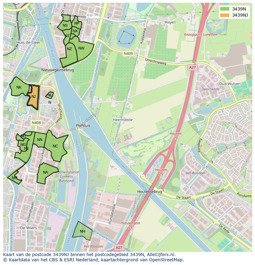 Afbeelding van het postcodegebied 3439 NJ op de kaart.