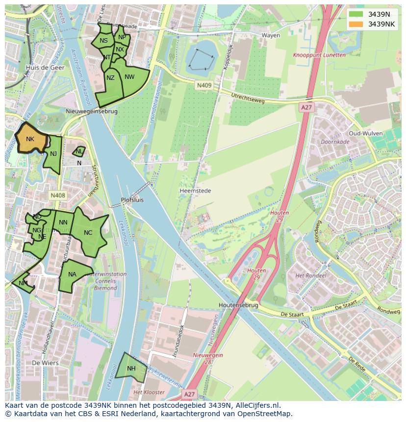 Afbeelding van het postcodegebied 3439 NK op de kaart.