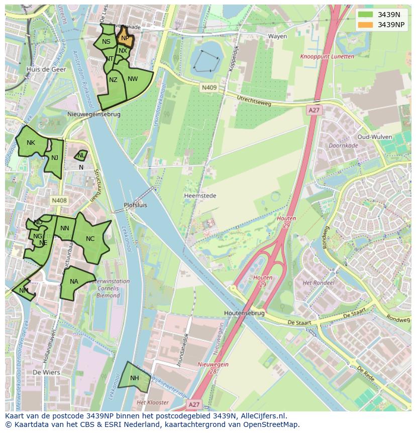 Afbeelding van het postcodegebied 3439 NP op de kaart.