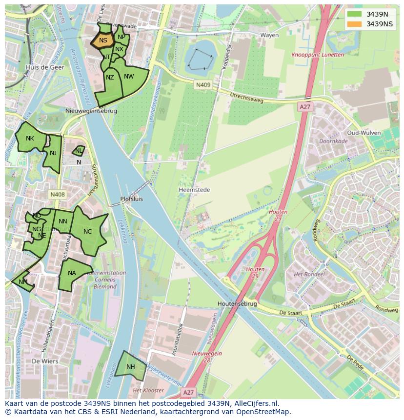 Afbeelding van het postcodegebied 3439 NS op de kaart.