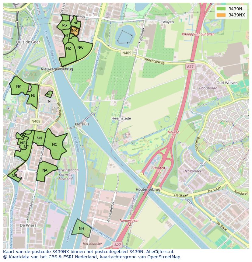 Afbeelding van het postcodegebied 3439 NX op de kaart.