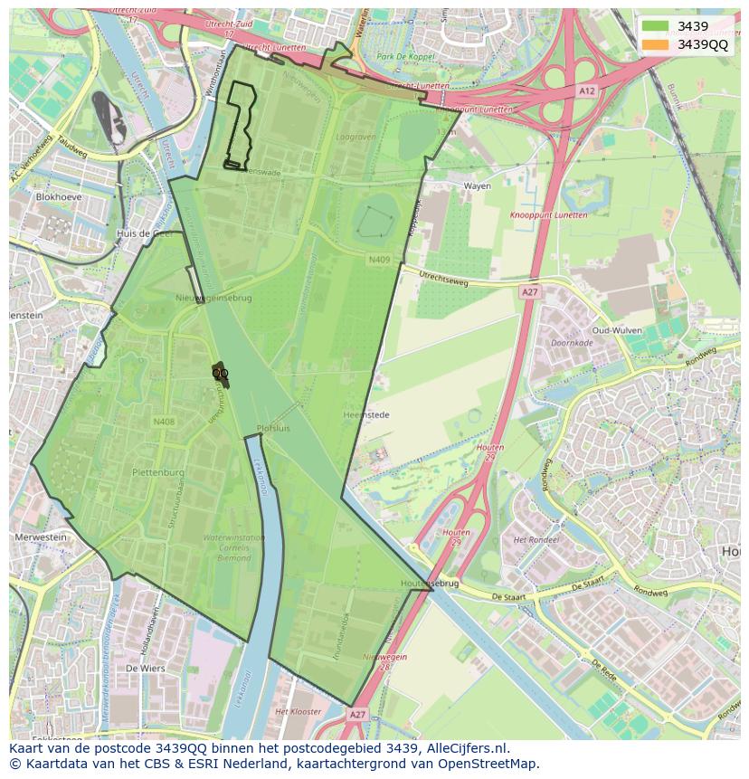 Afbeelding van het postcodegebied 3439 QQ op de kaart.