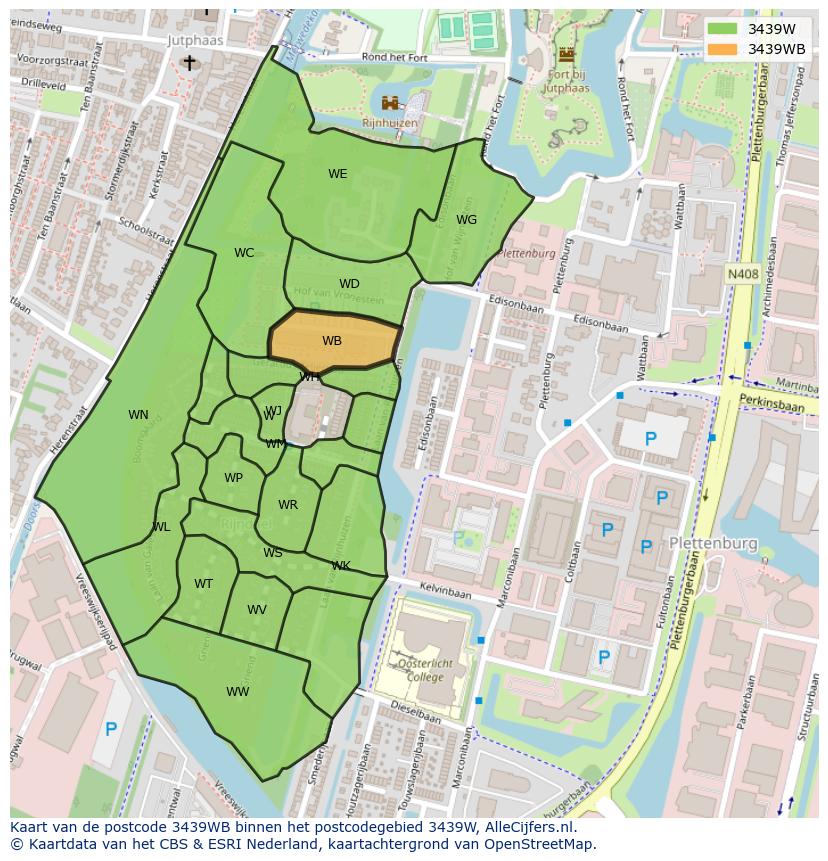 Afbeelding van het postcodegebied 3439 WB op de kaart.