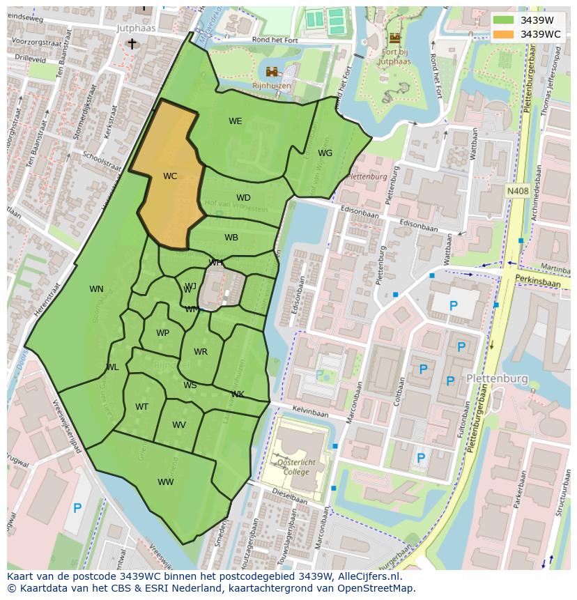 Afbeelding van het postcodegebied 3439 WC op de kaart.