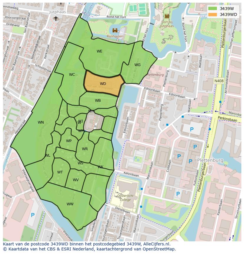 Afbeelding van het postcodegebied 3439 WD op de kaart.
