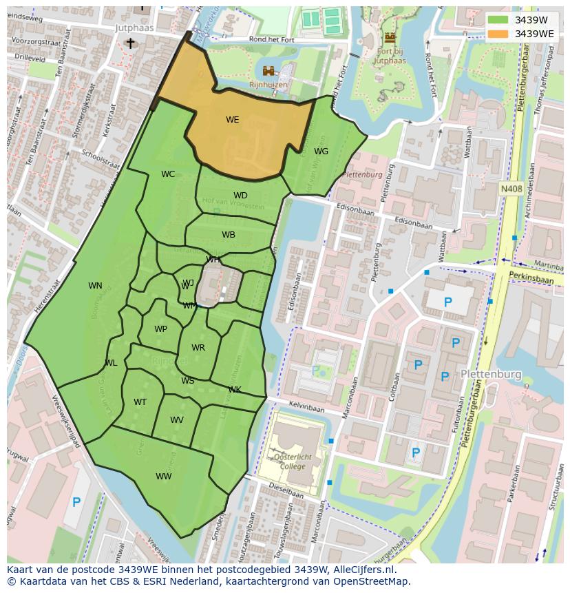 Afbeelding van het postcodegebied 3439 WE op de kaart.