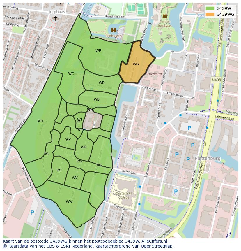 Afbeelding van het postcodegebied 3439 WG op de kaart.