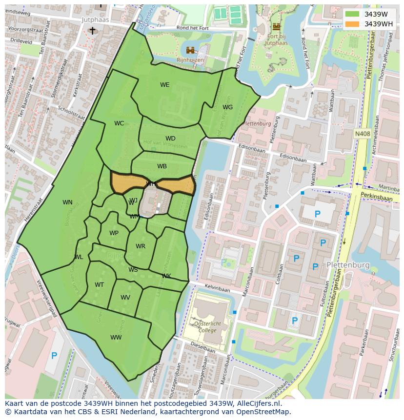 Afbeelding van het postcodegebied 3439 WH op de kaart.