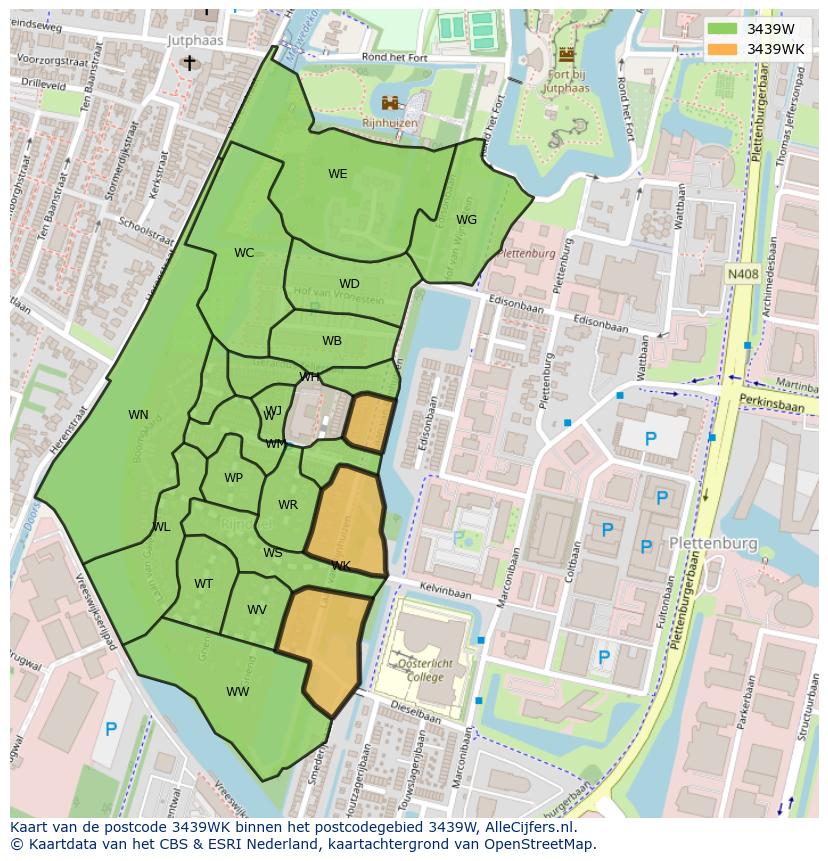 Afbeelding van het postcodegebied 3439 WK op de kaart.