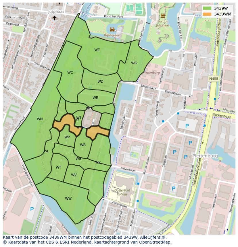 Afbeelding van het postcodegebied 3439 WM op de kaart.