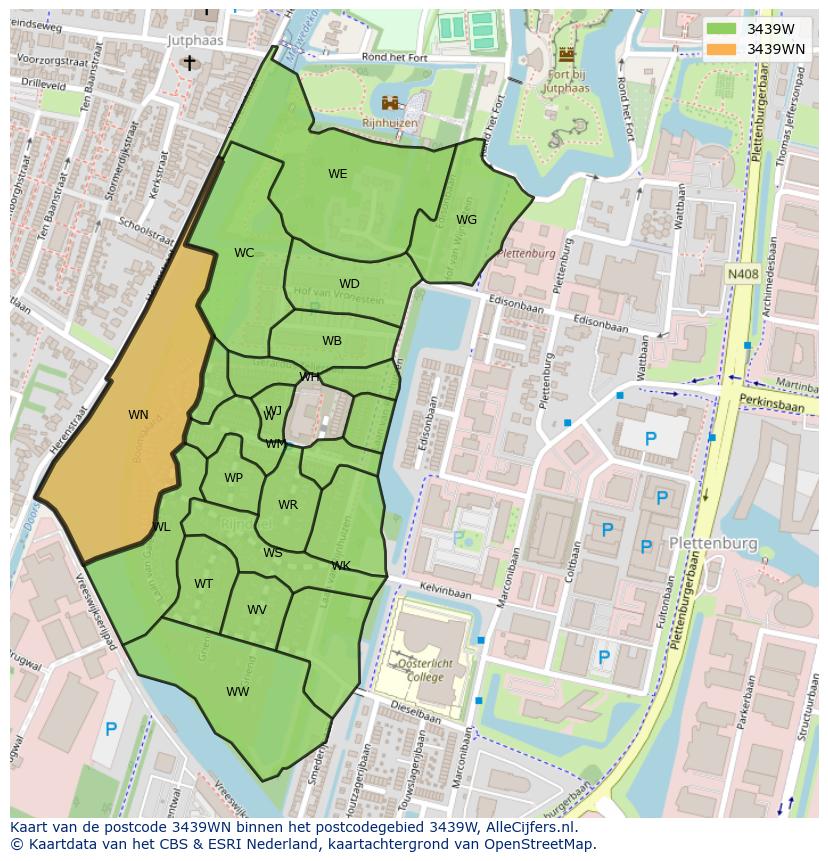 Afbeelding van het postcodegebied 3439 WN op de kaart.