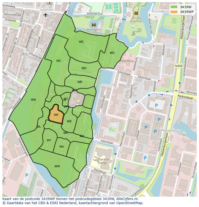 Afbeelding van het postcodegebied 3439 WP op de kaart.