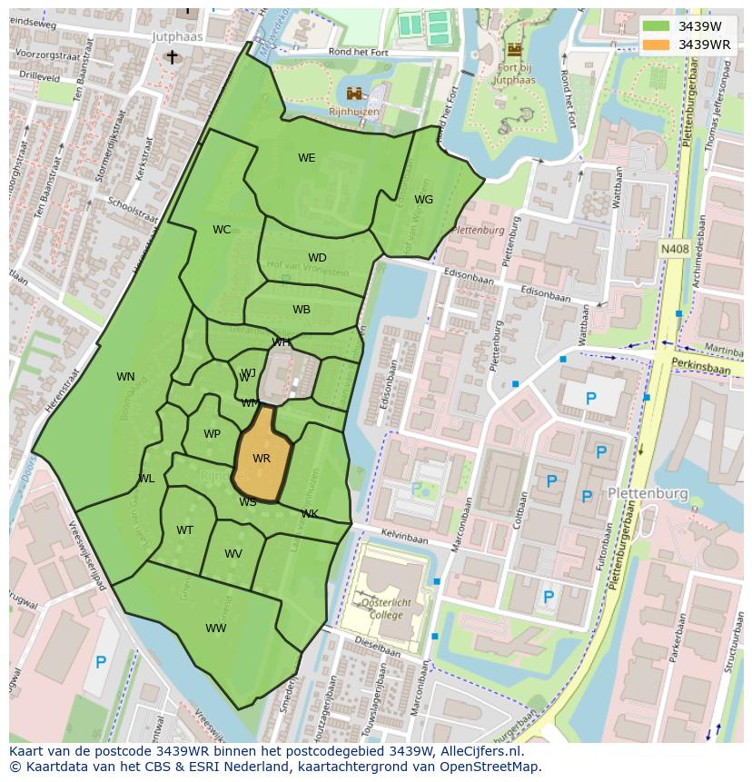 Afbeelding van het postcodegebied 3439 WR op de kaart.