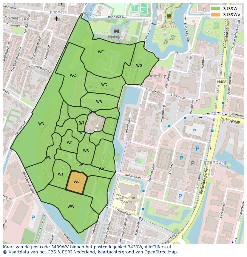 Afbeelding van het postcodegebied 3439 WV op de kaart.