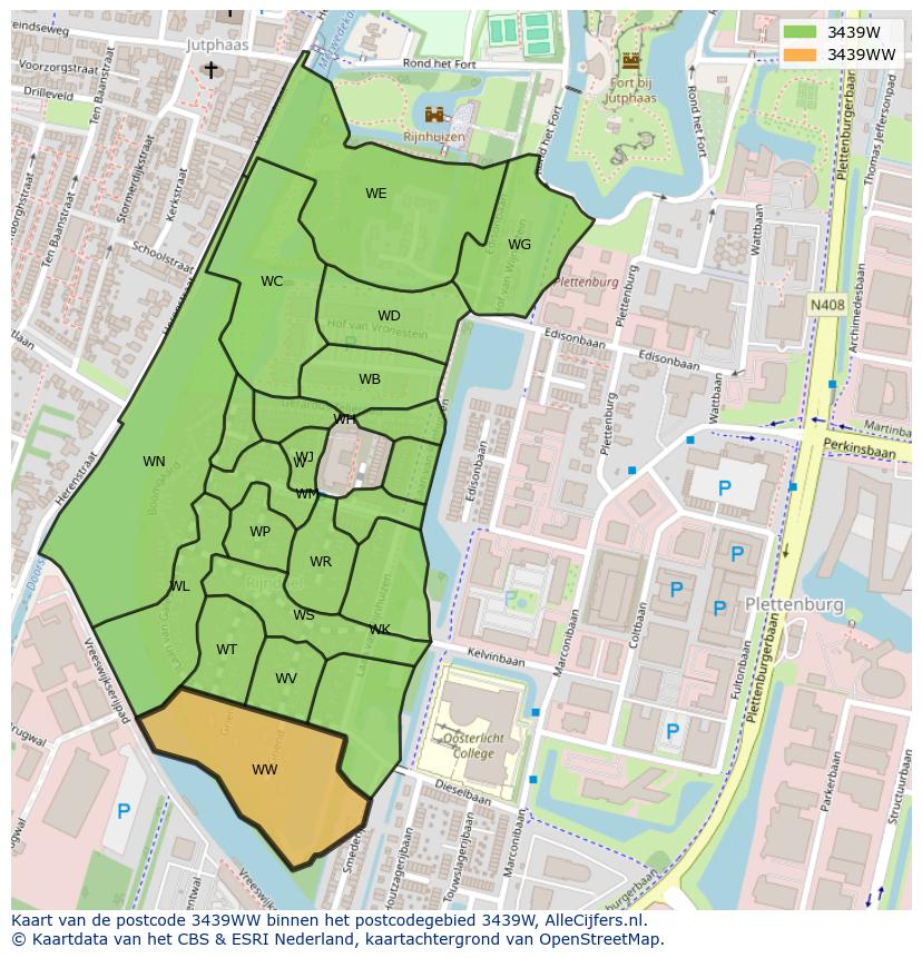 Afbeelding van het postcodegebied 3439 WW op de kaart.