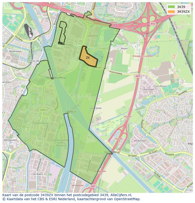 Afbeelding van het postcodegebied 3439 ZX op de kaart.
