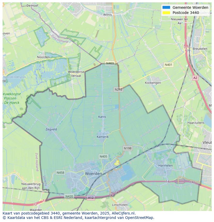 Afbeelding van het postcodegebied 3440 op de kaart.