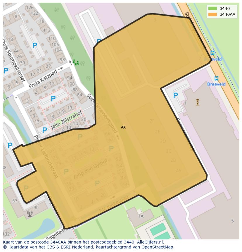 Afbeelding van het postcodegebied 3440 AA op de kaart.