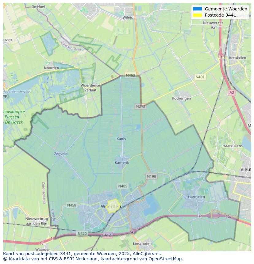 Afbeelding van het postcodegebied 3441 op de kaart.