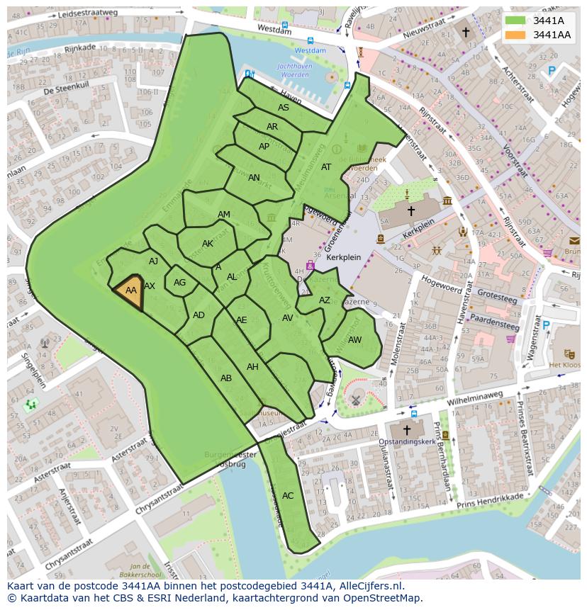 Afbeelding van het postcodegebied 3441 AA op de kaart.