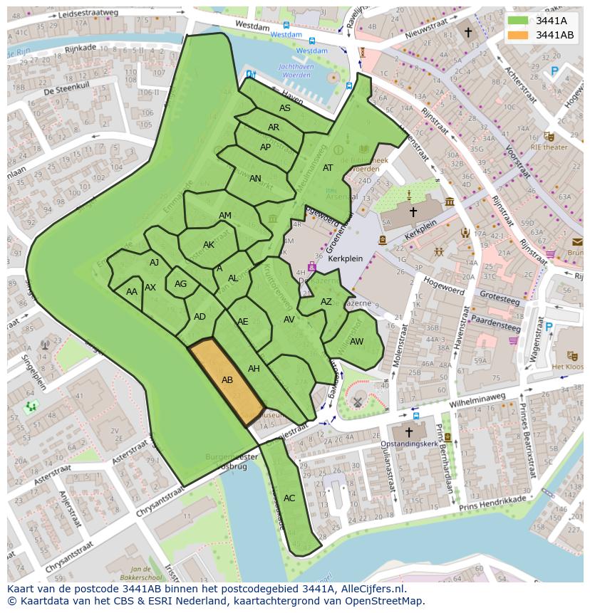 Afbeelding van het postcodegebied 3441 AB op de kaart.